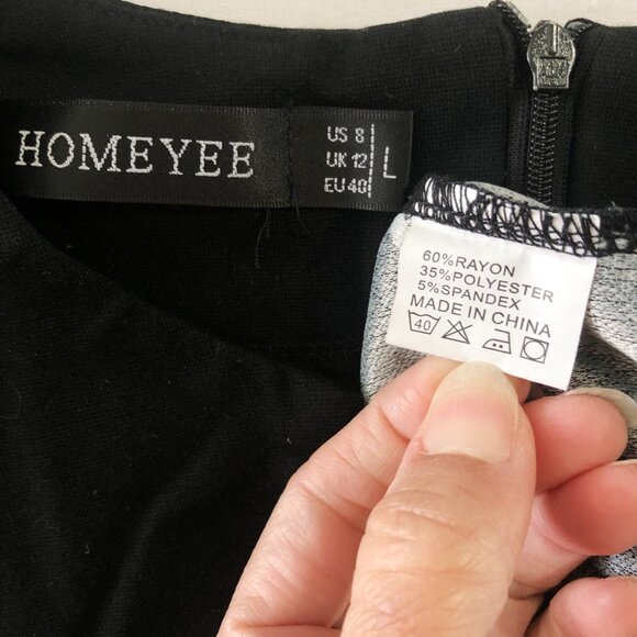 Homeyee Womens L Black Geo Print Layered Look 3/4 Sleeve Business Sheath Dress - Picture 6 of 7